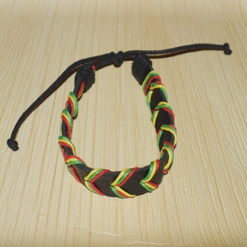 Rasta leather bracelet - leather, in