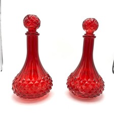 Pair Red Flashed Glass