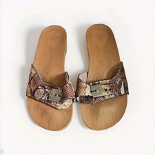 Dr Scholls Original Leather Wood Clogs Wooden Shoes Sandals Sz 5 Snakeskin Print