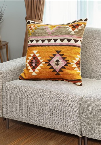 Orange kilim cushion cover - orange,