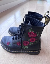 Dr Martens 1460 Vonda Black Leather Floral Red Rose Embroidered Boots UK 4 EU 37