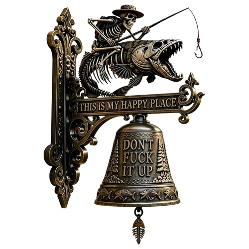 Skeleton fisherman wall bell - skeleton,