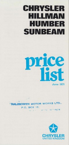 Chrysler price list 1971 june - price,
