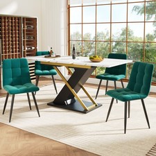 Extendable Dining Table and Chairs Set 4 Marble Effect Kitchen Table with Chairs