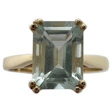 1.50 Carat Blue Aquamarine Emerald Octagon Cut Yellow Gold Solitaire Ring