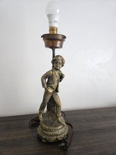 Clean Working Antique Victorian Spelter Boy Sculpture Lamp 