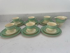 Wedgwood Apple Green Art Deco Tea Set Service Cups Saucers Wedgewood