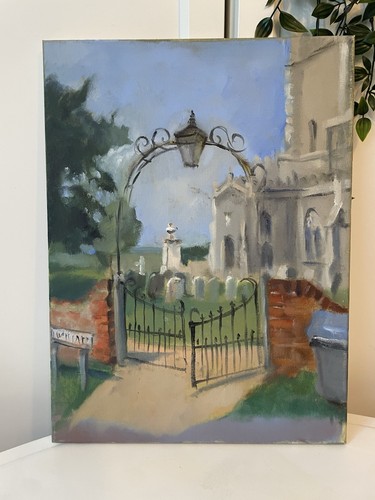 Vintage oil landscape - oil, on