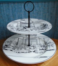 Le Restaurant 2 tier XL cake stand Humerous black & white plates  SET B