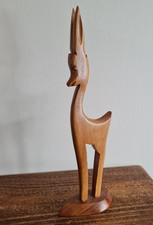 Vintage Art Deco Style Carved Wood Deer Bambi Sculpture Babycham Ornament Retro