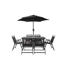 Outdoor 6 Seater Dining Set Matt Black Metal Foldable Durable Comfortable
