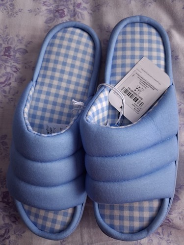 Ladies blue mule slippers l - ladies,