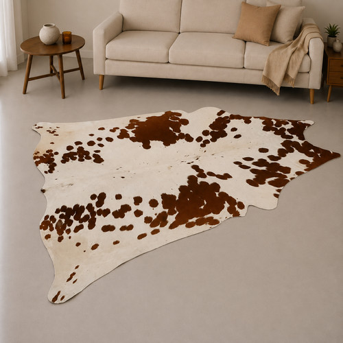Genuine brown white cowhide - brown,