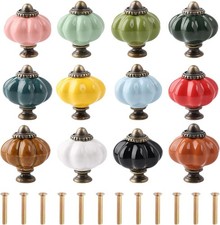 12 Pack Pumpkin Cabinet Knobs Colourful Vintage Ceramic for Kitchen Cupboard