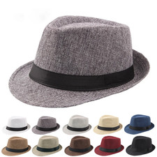 Trendy Wide Brim Straw Hat Men Women Summer Solid Color Fedora Jazz Sun Cap