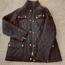 Barbour International Quilted Jacket Womens Size 14 UK Black No Belt