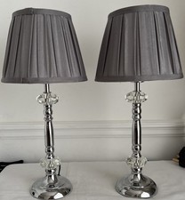 Pair Of Chrome With Glass Accents Candlestick Shape Table Lamps E14 Fitting 17”