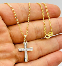 9ct Real Yellow Gold Diamond Cross Pendant Necklace 20 Inch