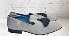 New Oswin Hyde Grey Velvet Tassled Loafers Size 9 Party Occasion 