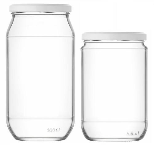 Glass jam jars - jam, lids