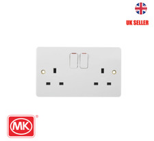 MK DOUBLE 2-GANG DP SWITCHED PLUG SOCKET WHITE LOGIC PLUS 13A