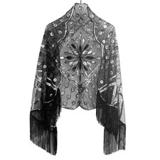 Sequin Wedding Cape Fringed Evening Shawl Wrap Women 1920s Glittering Scarf Mesh