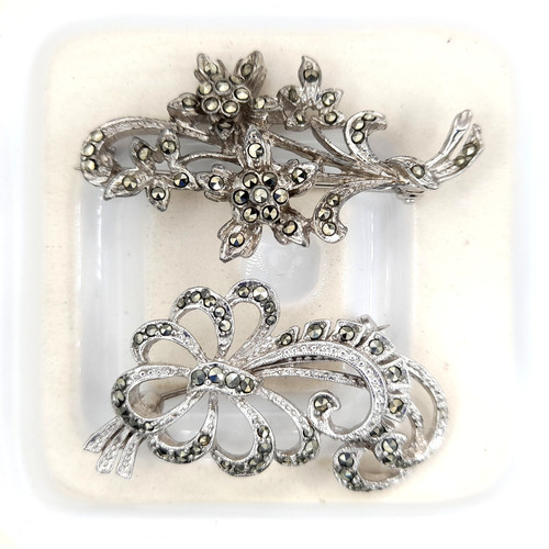 Two vintage marcasite flower - two,