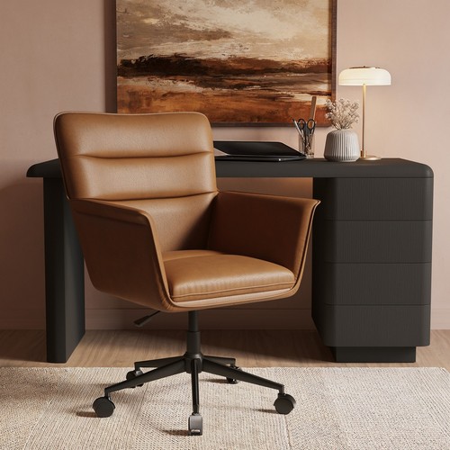 Brown faux leather swivel - faux,