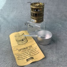 Vtg Optimus SVEA 123 Brass Camping Backpacking Stove w Key & Instructions Sweden