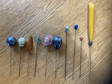 1940s Vintage Hat Pin Oval Orange Bakelite, Brass Tone Ten Pins Total