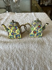 2 Enamel Mini Teapots Yellow