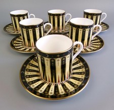 Royal Worcester Coffee Set. 6 Cups. 250th Anniversary Celebration. Black & Gold.