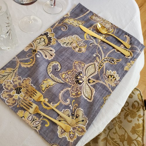 Gray gold fabric placemats - 6, &