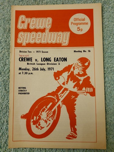 Crewe speedway 1971 official - crewe,