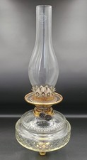 Victorian cut glass oil lamp font, Youngs duplex screw burner & glass chimney