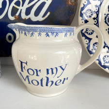 RARE VINTAGE BURLEIGH POTTERY QUOTES 1.5 pt BLUE CHINTZ JUG FOR MY MOTHER VGC