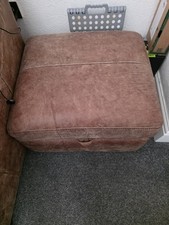 DFS Tan Brown Leather Ottoman Storage Footstool