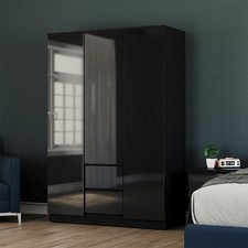 SALE 3 Door 2 Drawer Wardrobe Bedroom Storage MDF High Gloss Black (FSC 100%)