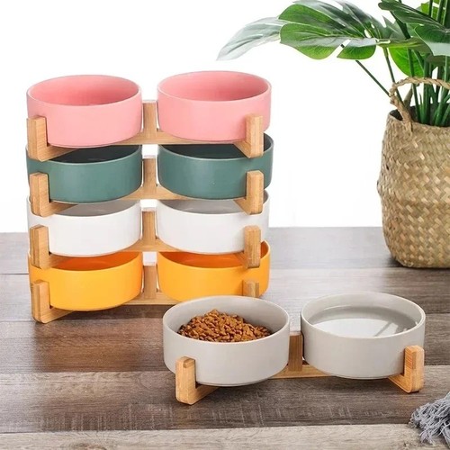 Ceramic double pet bowl with - double,