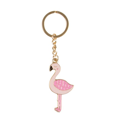 Pink flamingo enamel keyring - pink,