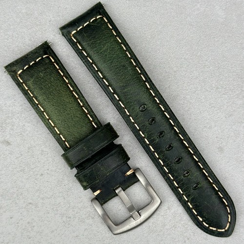 Green leather watch strap band - leather,