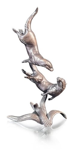 Otter pair bronze miniature - otter,