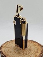 Black & Gold Enamelled Petrol Cigarette Lighter Unique Side Roller Switch Lid
