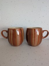 Pair of Denby Large Curve Fire Chilli Stripe Large Curve Mugs X 2 Discontinued 