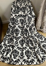 STUNNING NEXT HEAVY QUALITY CREAM LINEN / BLACK CUT VELVET CURTAINS 89 x 86.5 in
