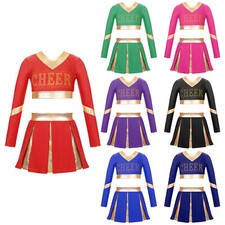 Girl's Cheer Leader Costume Cheerleading Fancy Dress Outfits Crop Top with Skirt