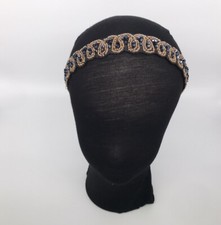 VINTAGE ART DECO 1920s Gold BEADS/BLUE CRYSTAL PROM HEADDRESS GATSBY HAIRPIECE