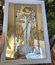 Vintage Alphonse Mucha Four Seasons Framed Mirror Autumn Art Nouveau 35x52 Cm