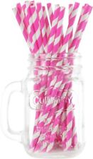 Bright  Pink And White Striped Paper Straws 8" (20cm) Biodegradable Compostable