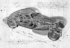 Bugatti Type 57  Car Auto Technical Line Drawing Cutaway Art Poster Print